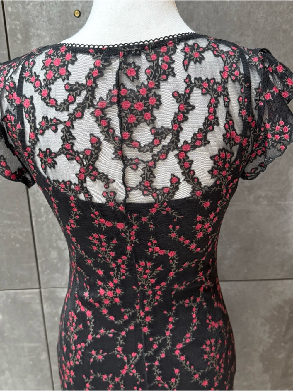 Y2K Heart Moon Star black read flowers Lace Dress Whimsigoth size M - Picture 7 of 16